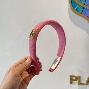 Celine Pink Padded Headband with Gold Triomphe Emblem